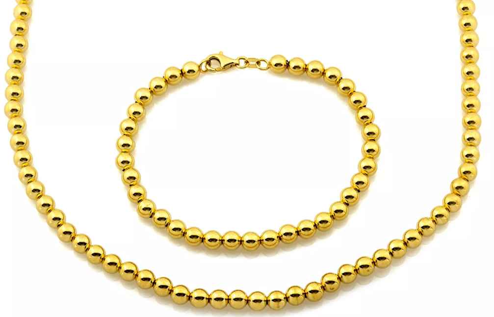 Zlatý set zo 14-karátového zlata s guľôčkami. Nadčasová klasika, ktorá podčiarkne ženskosť a eleganciu.