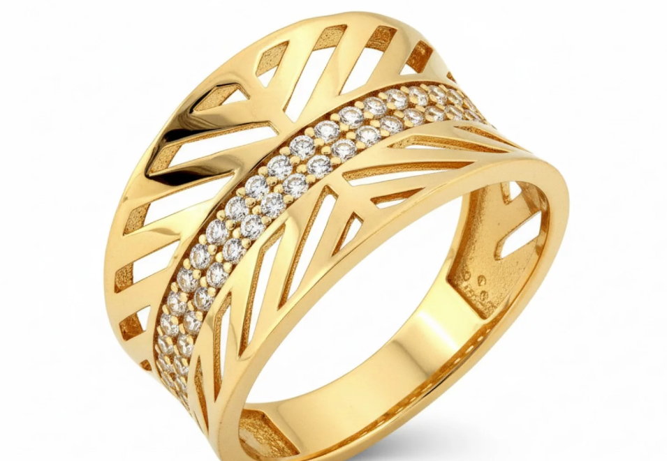 Masívny zlatý prsteň so zirkónmi Golden Atria Ring v luxusnom dizajnovom prevedení.